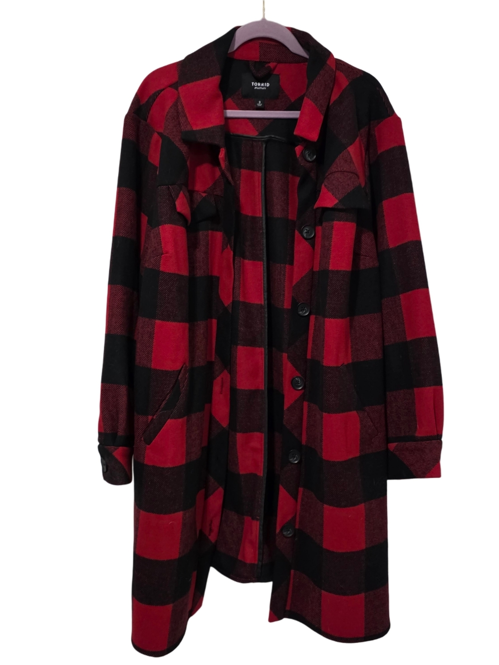 Torrid Red and Black Buffalo Plaid Wool Longline Shacket - Picture 2 of 9